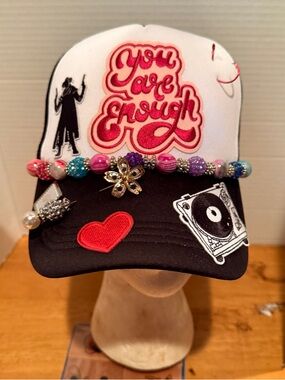 You Are Enough Embroidered Trucker Hat with Beaded Accents/boutique